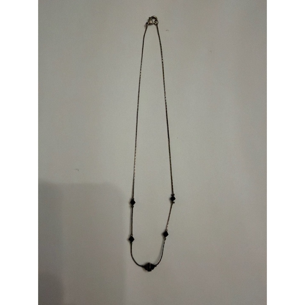 Brighton Silver Tone‎ and Black Faceted Crystal Bead Station Necklace